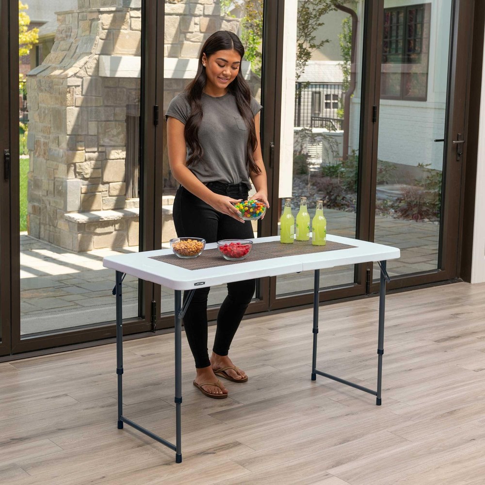 Lifetime Adjustable Height Leg Table 4428 White 4' Fold-in-Half Folding Table