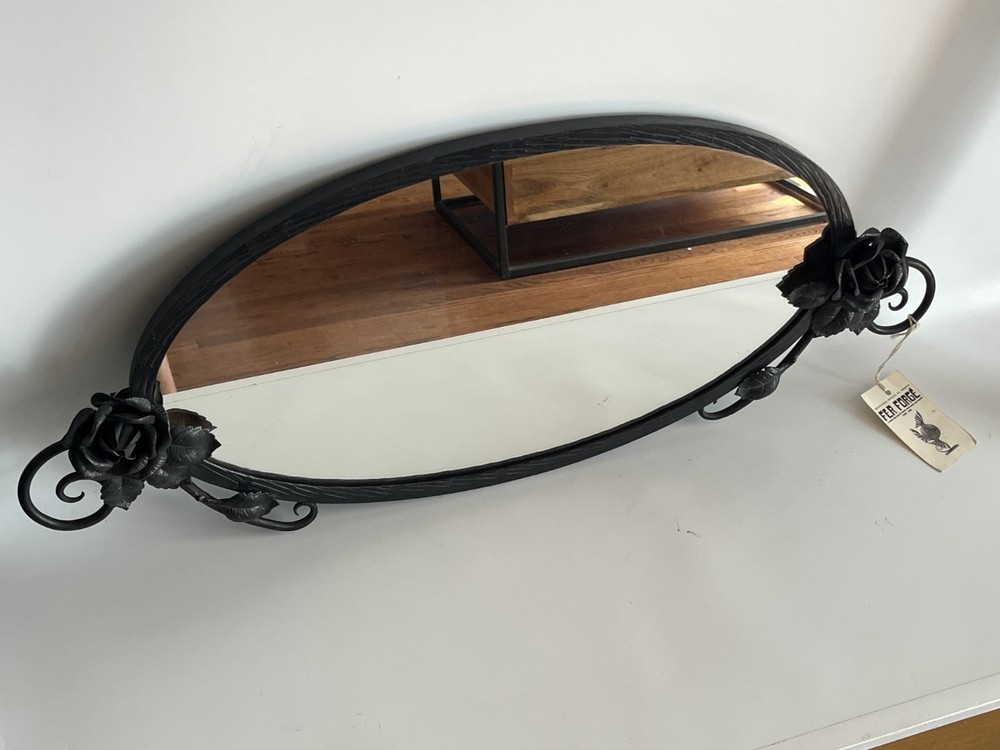 French Art Deco Wrought Iron Fer Forge Wall Mirror