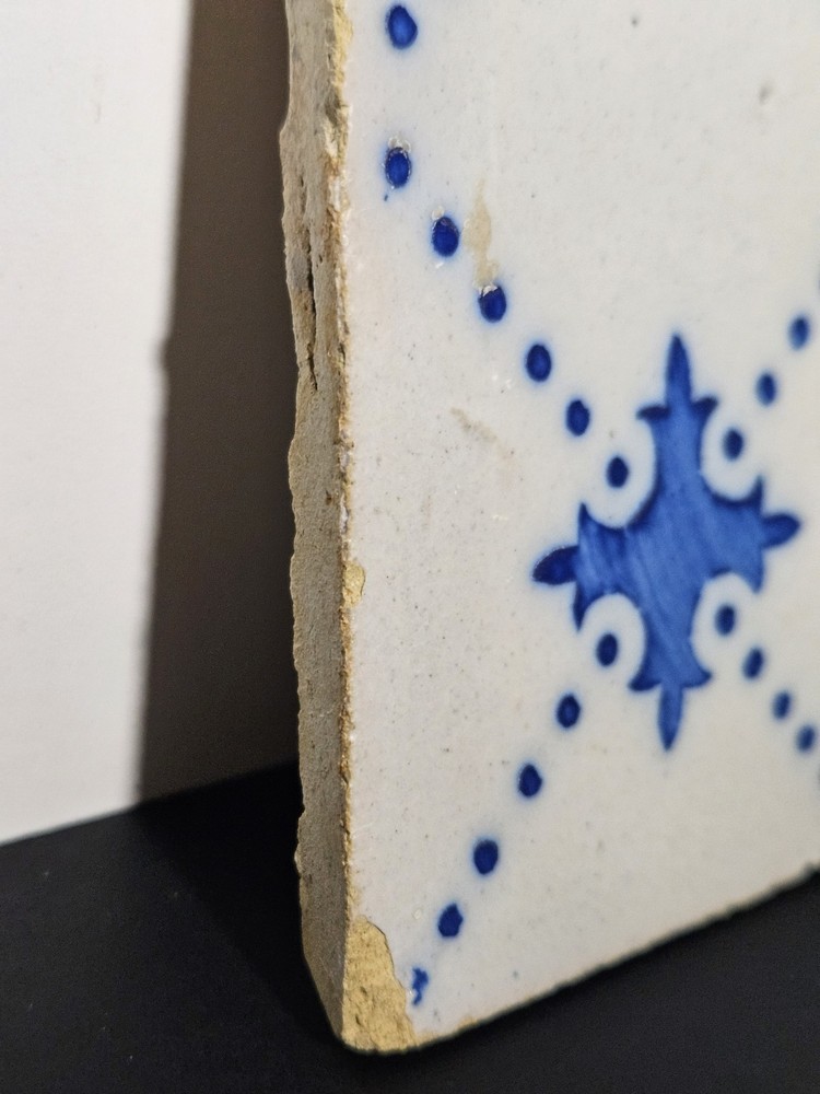 Authentic 19th Century Portugese Church Tile Earthenware Faience Cross Pattern