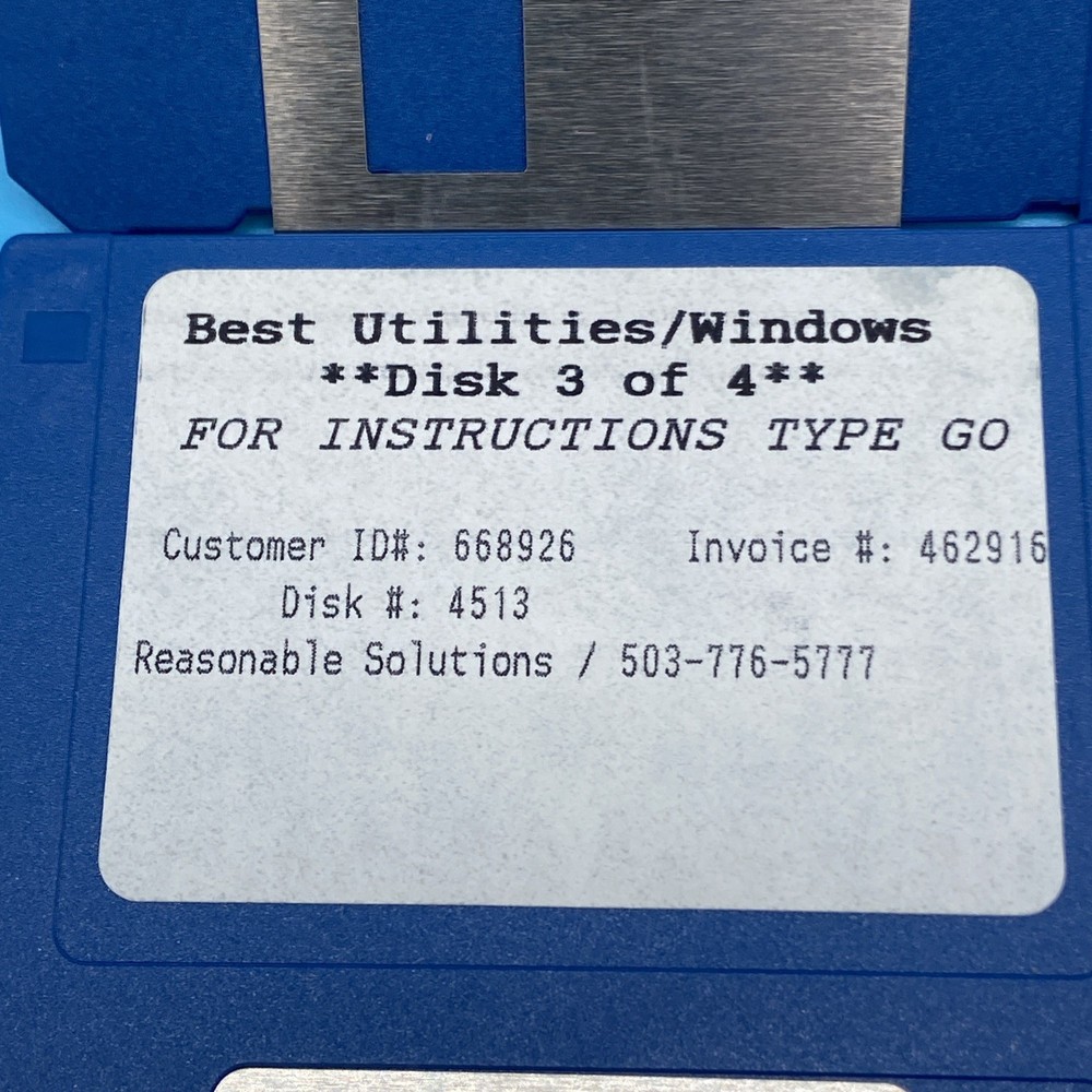 Vintage Reasonable Solutions Best Utilities for Windows 3.5" Floppy Disk Set 1-4