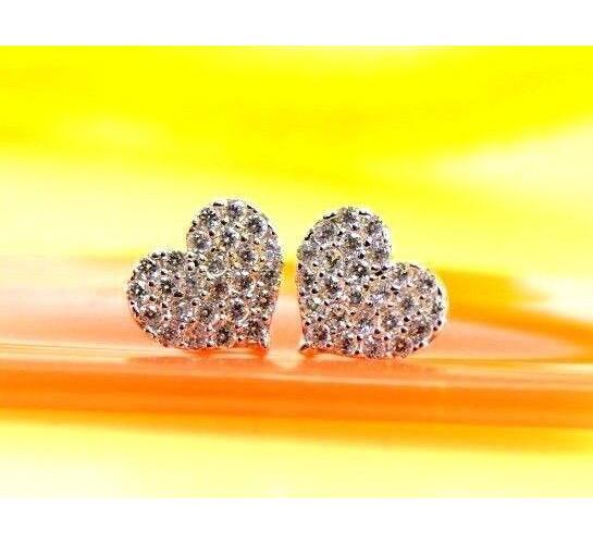 14K White Yellow Gold Heart Shape CZ Stud Earrings