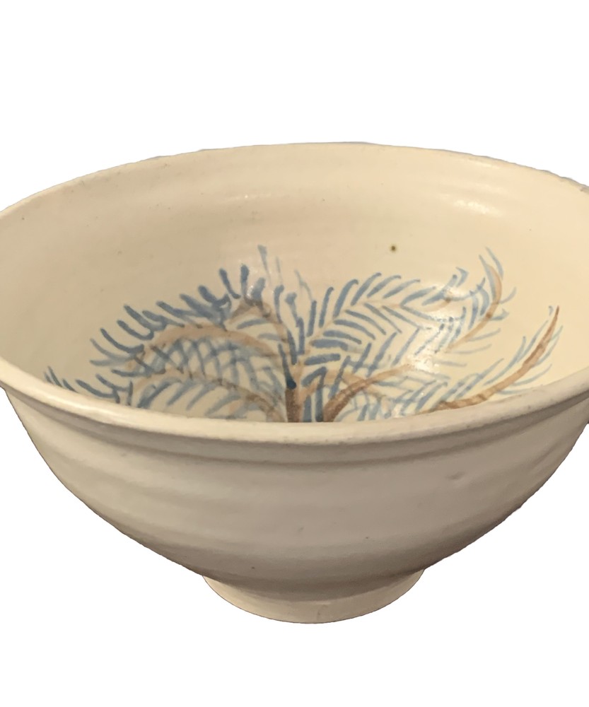 LS Pottery Footed Glazed &painted Tree Bowl 5”H x 8”W