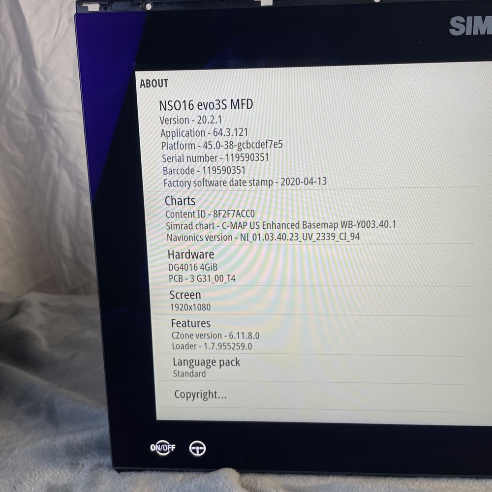 Simrad NSO 16 evo3S Chartplotter/Fishfinder MFD Tested Excellent Screen