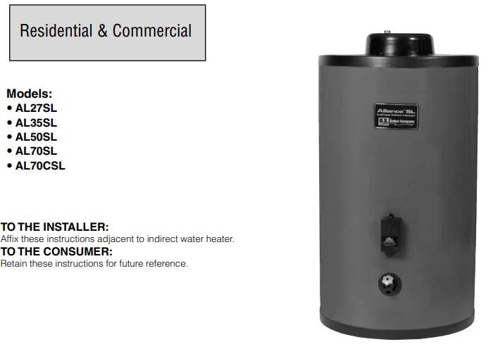 Alliance SL AL27SL HYDRASTON-LINED INDIRECT WATER HEATER PARTS ONLY(BLACK COVER)