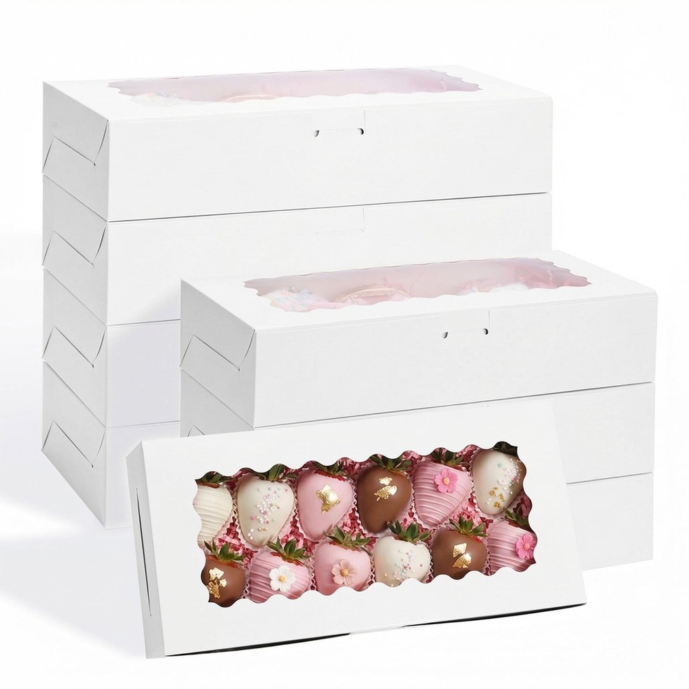 30PCS Cookie Boxes,12x5.5x2.6Inches White Bakery Boxes with Window Cupcake Co...
