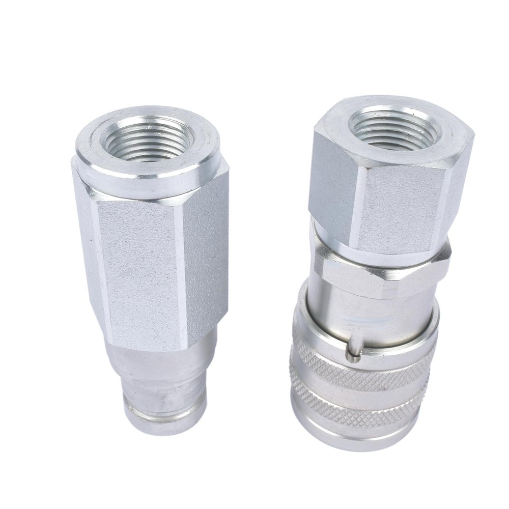 3/8" Flat Face Hydraulic Quick Connect Coupler Coupling Set w/Dust Caps, 3/8"...
