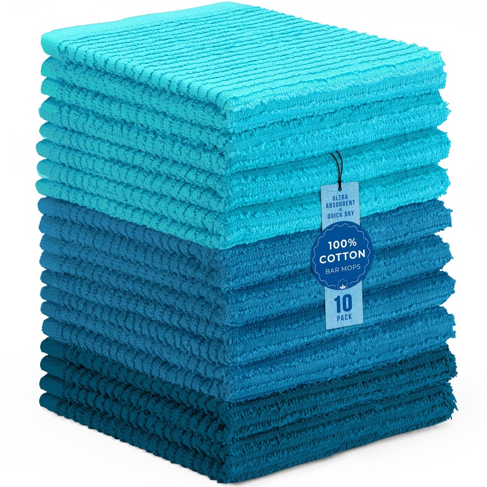 DecorRack 10 Pack 100% Cotton Bar Mops, 12 10 Pack, Turquoise Blue (10 Pack)
