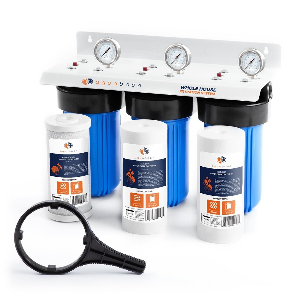 3 Stage Big Blue 10" Whoe House System 1" Port + Carbon Block+Sediment Filters