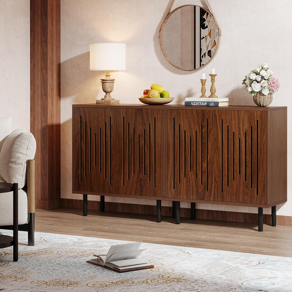 Set of 2 Sideboard Buffet with Storage, 59" Buffet Sideboard Cabinet with Adjust