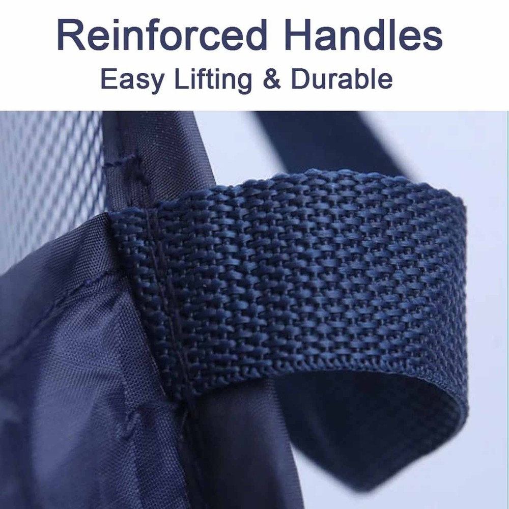 (navy blue, 2 packs) Foldable mesh laundry basket with sturdy handle - portable