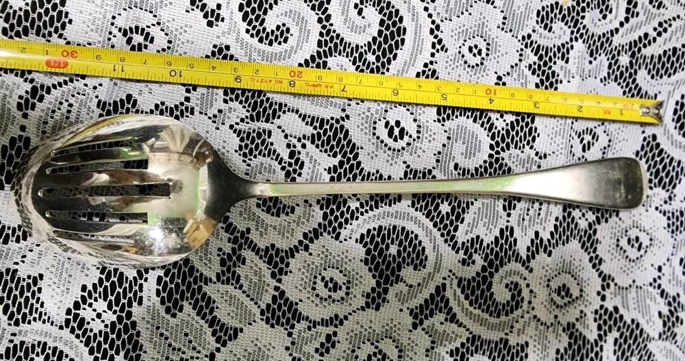 INTERNATIONAL SILVER GROVED BORDER PLAIN "13" SLOTTED SERVING SPOON 🍛