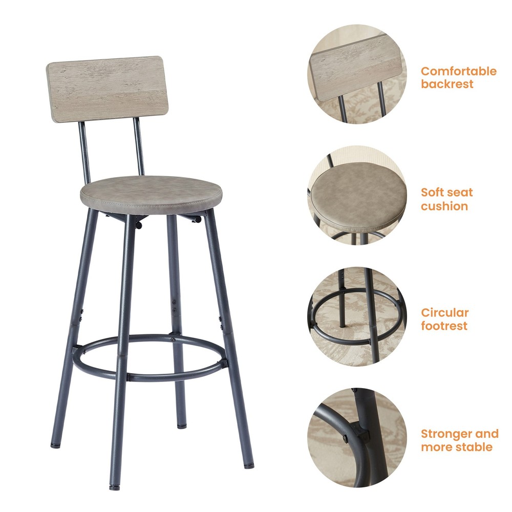 Long Bar Table Set with 3 PU Upholstered Bar Stools, Industrial Bar TableChairs