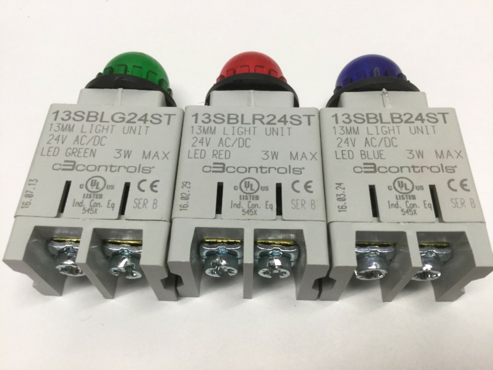 C3controls Super Bright LED Indicator Light Units Red, Blue, & Green 24V AC/DC