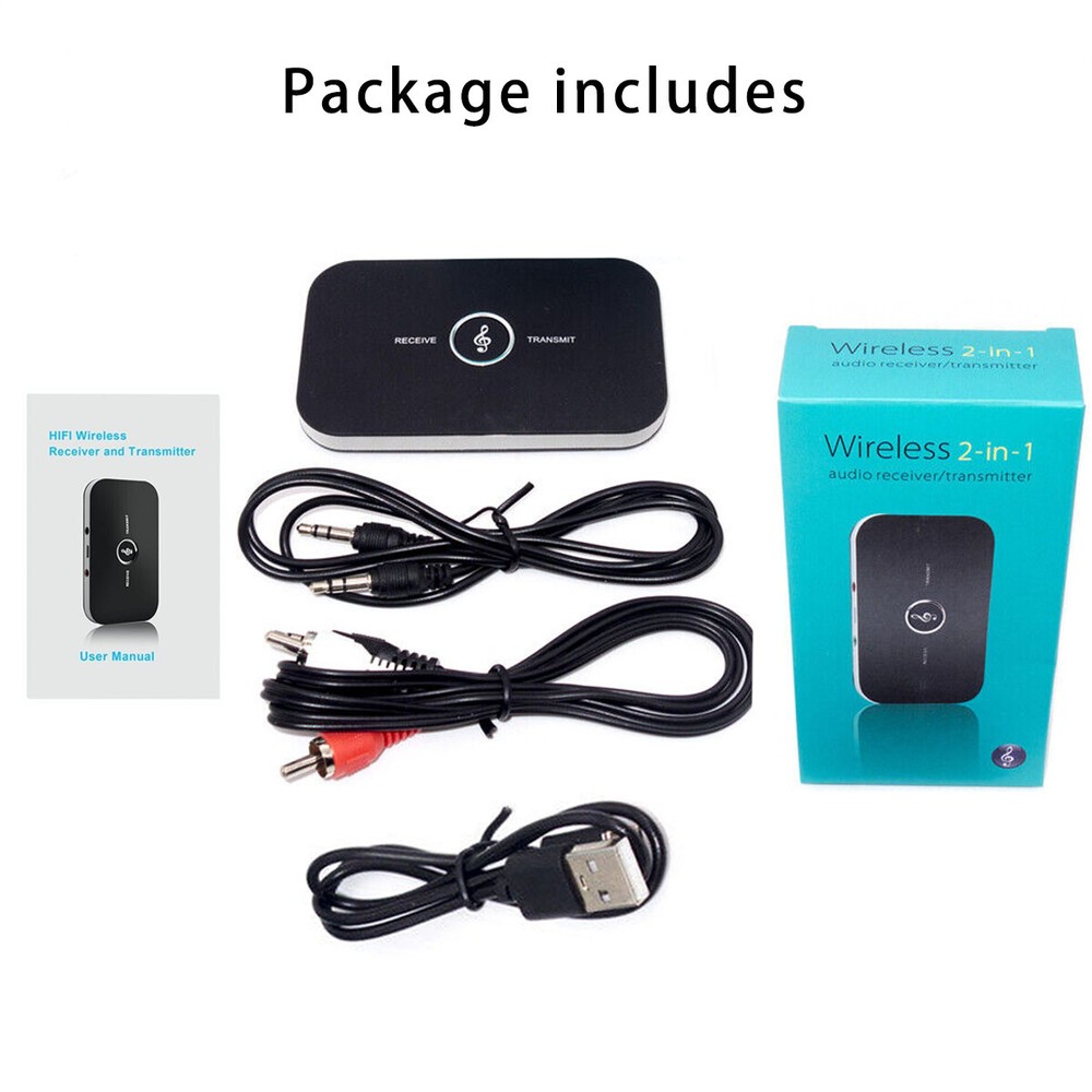 2x Bluetooth V4 Transmitter & Receiver Wireless A2DP Audio 3.5mm Aux Adapter Hub