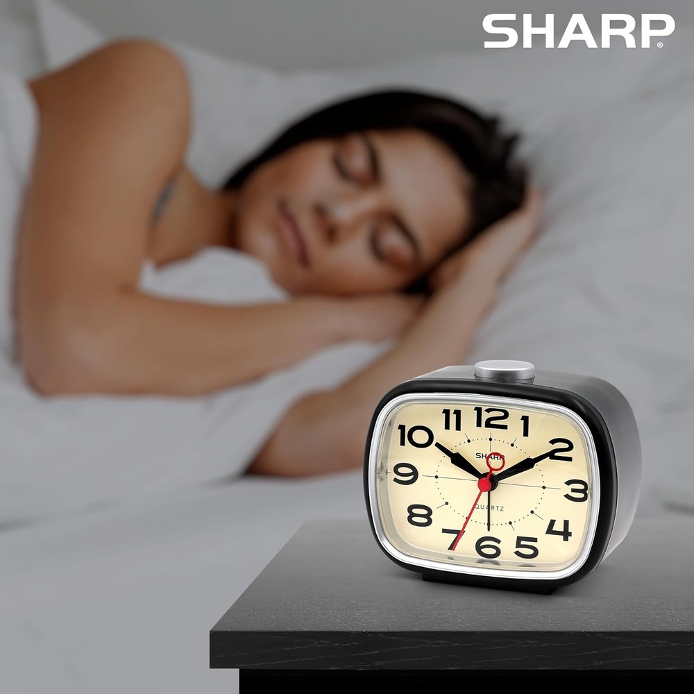 Sharp Battery Powered Alarm Clock, Retro Operated Clock White