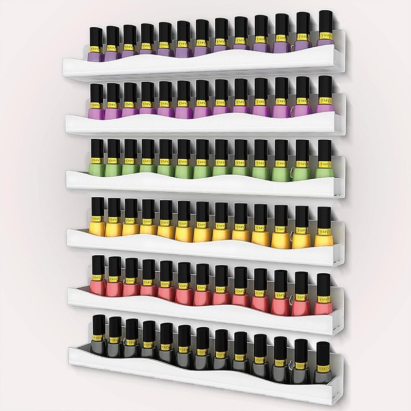 Wall Mounted Nail Polish Organizer Acrylic Shelf Modern Display Easy Access Gift