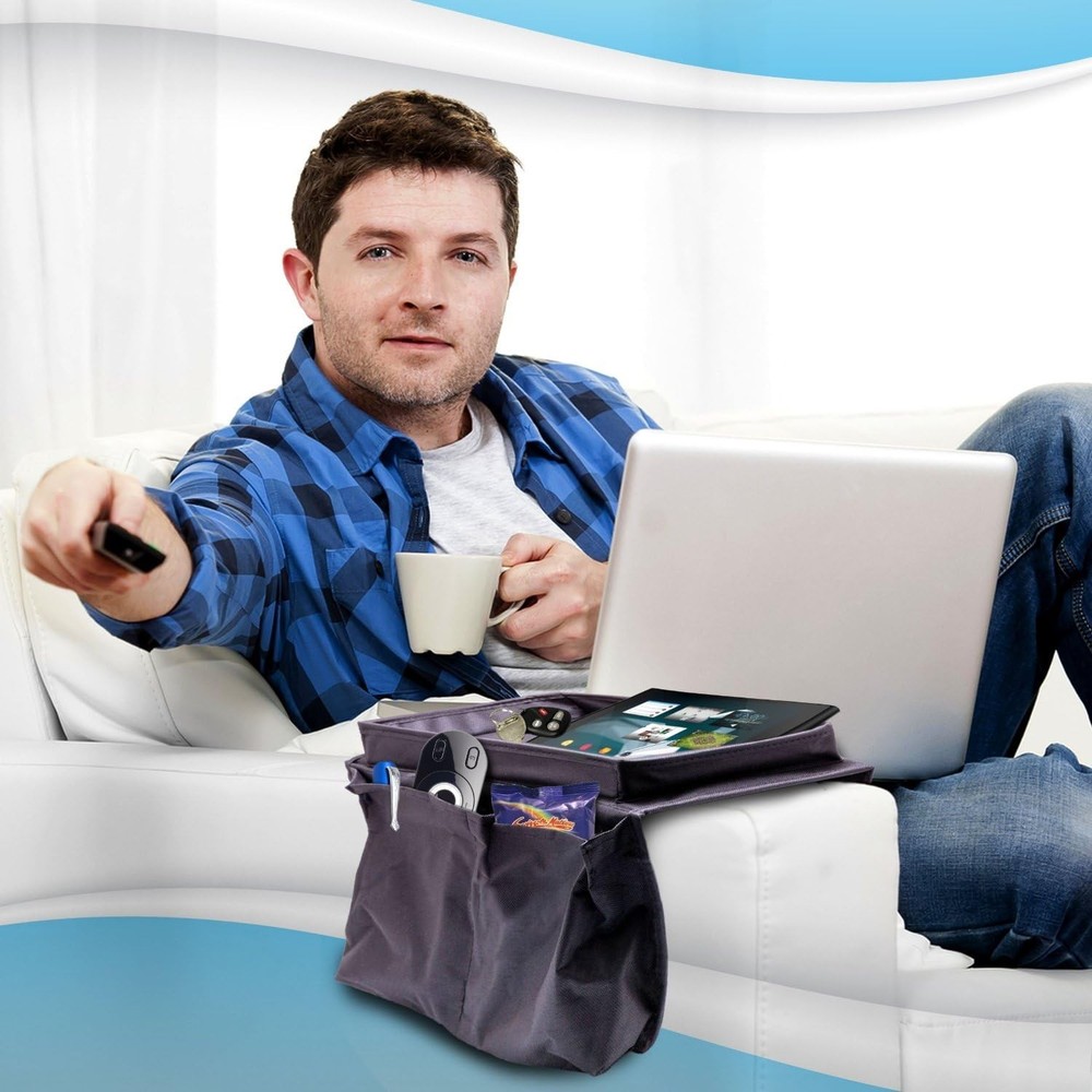 6 Pockets TV Remote Control Organizer, Home Sofa Console Folding Table Black