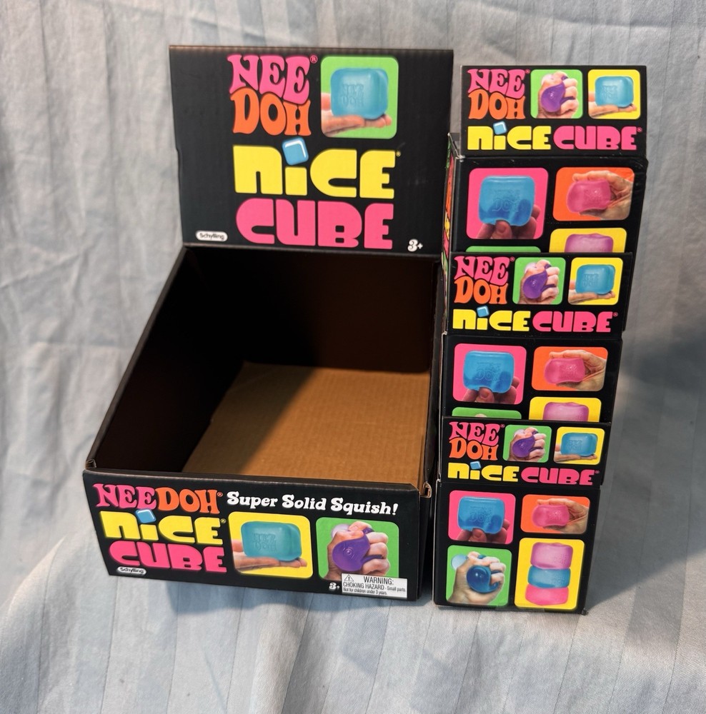Nee Doh Nice Cube Super Solid Squish! - Blue Purple Pink - Brand New w Display!