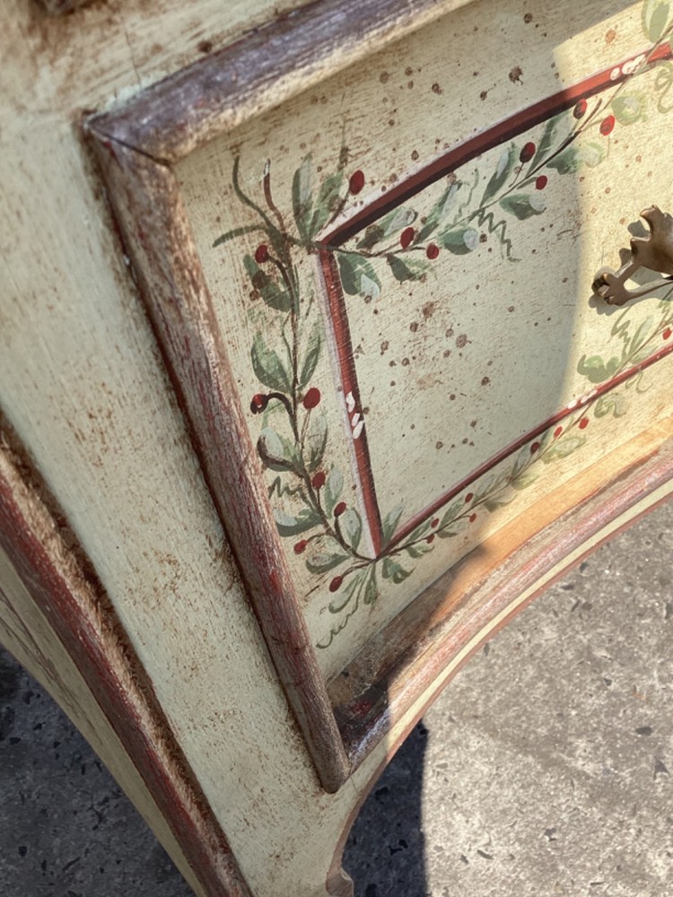 Italian Rococo Style Hand Painted Serpentine Commode Chest