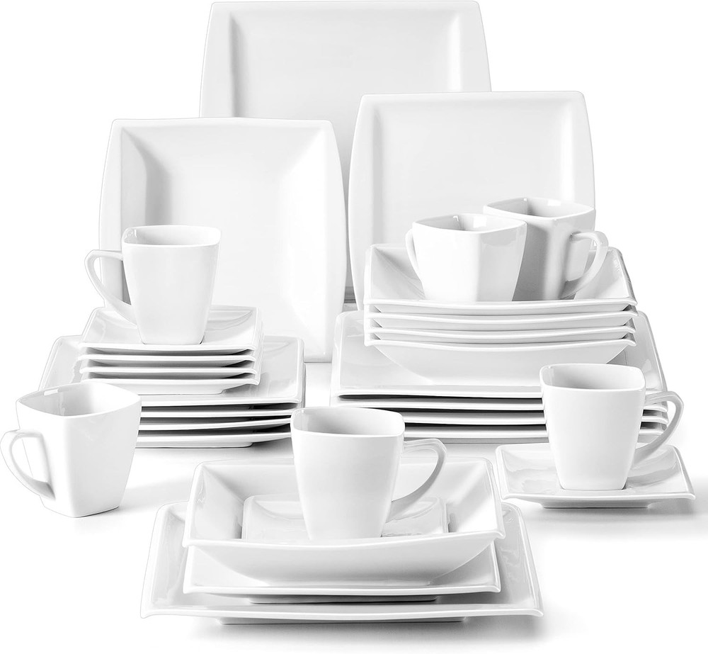 Plates and Bowls Sets, Square Dinnerware Sets for 6 (30pcs), Series Blance