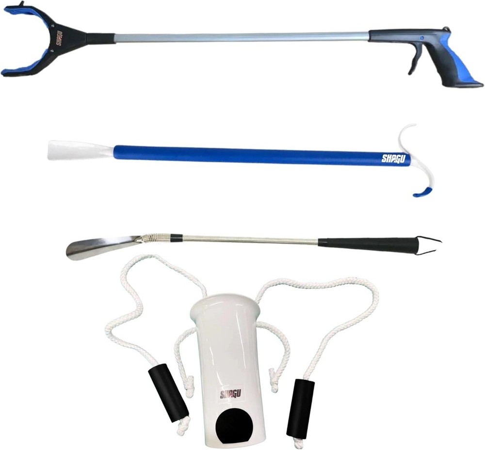 Long Shoe Horn Grabber Reacher Tool Sock Aid Device and Sock Puller Aid Bundle