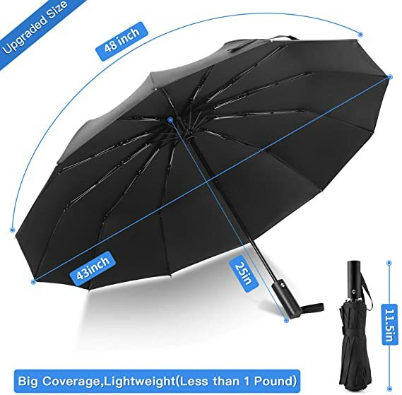 Umbrella Windproof Travel Umbrella - Wind Resistant - Compact, Light, Auto 12Rib