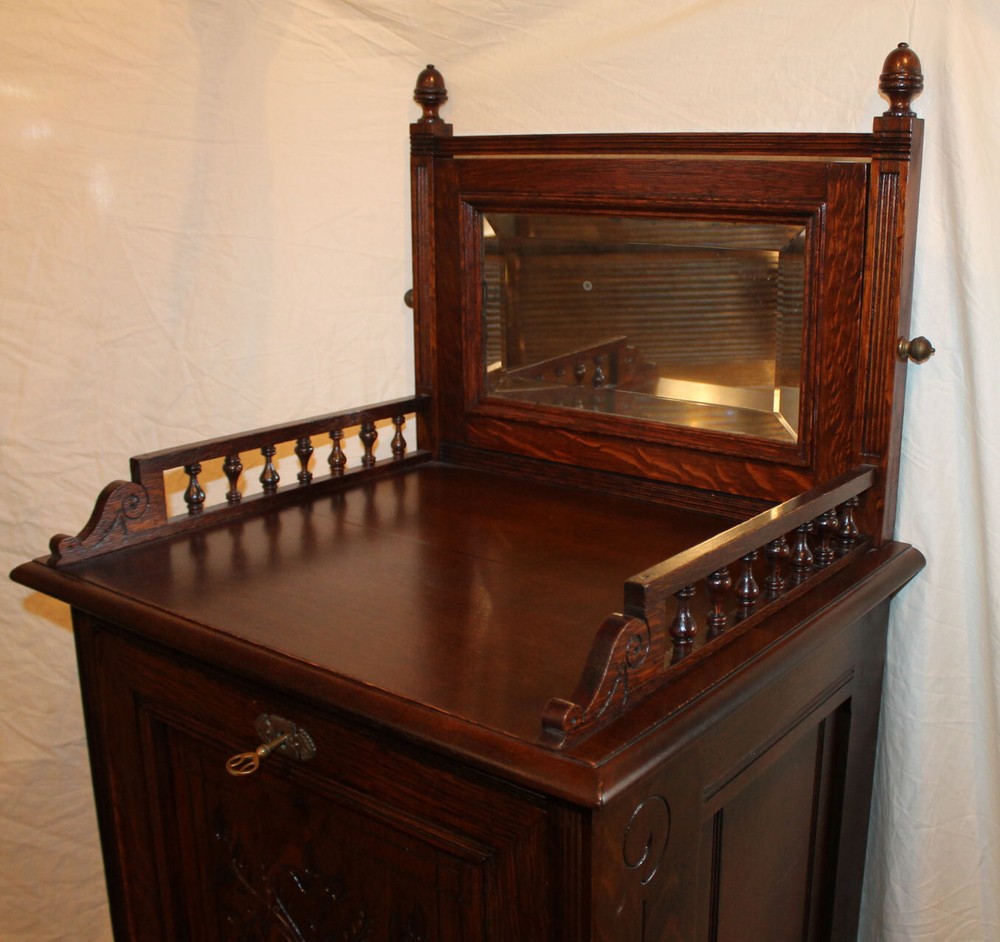Oak Carved Drop front Desk – Hidden jewelry Safe inside