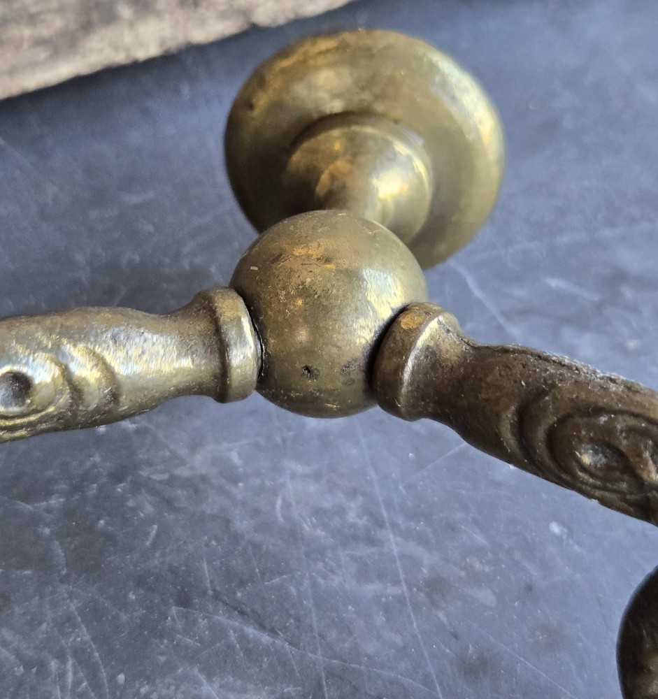 Pair of Solid Brass Hall Tree Double Hooks Architectural Salvage Coat & Hat Hook