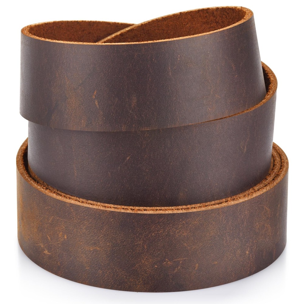 Leather Strap 1 Inches Wide Flat Strips, Genuine Full Grain DK Brown