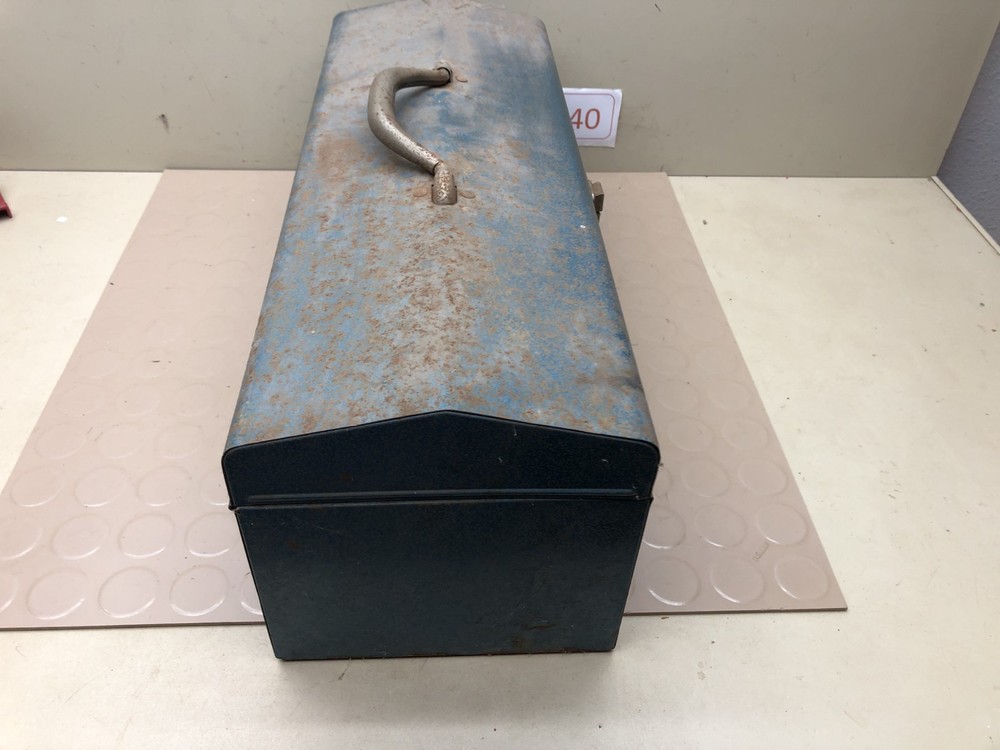 Vintage Blue Metal Toolbox With Red Tray Insert