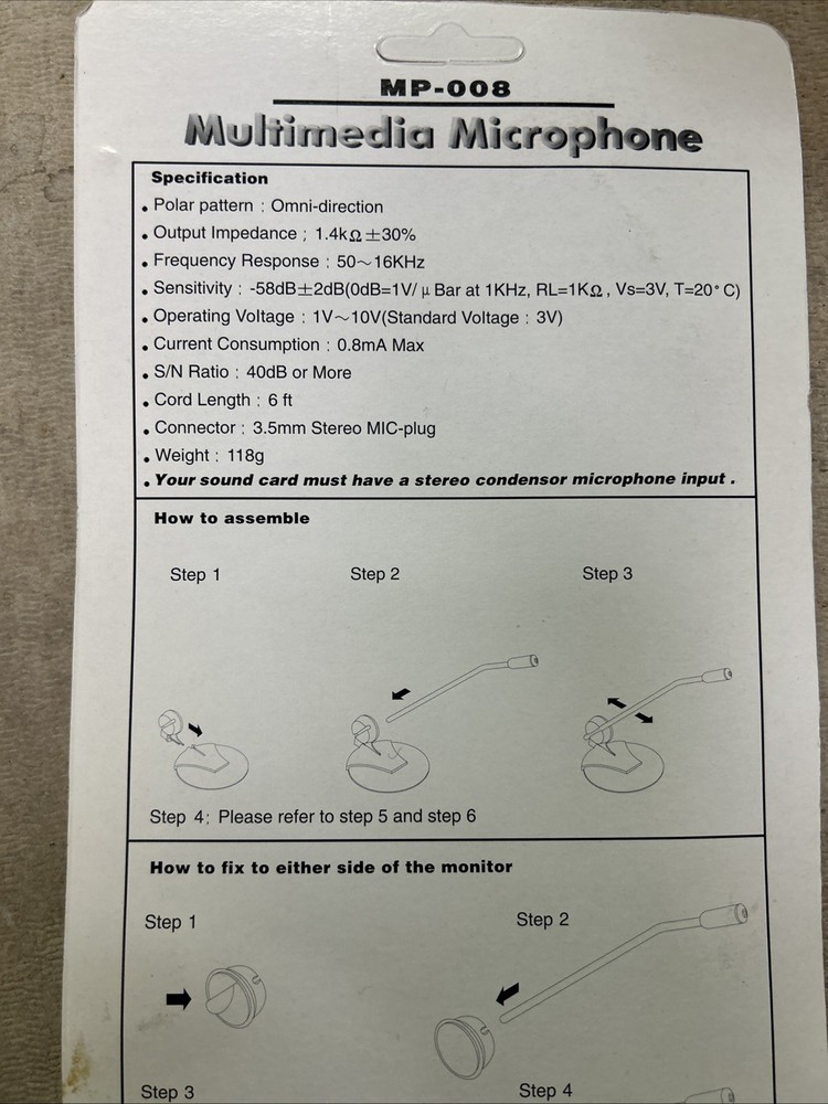 Vintage Multimedia Microphone System MP-008 NIP