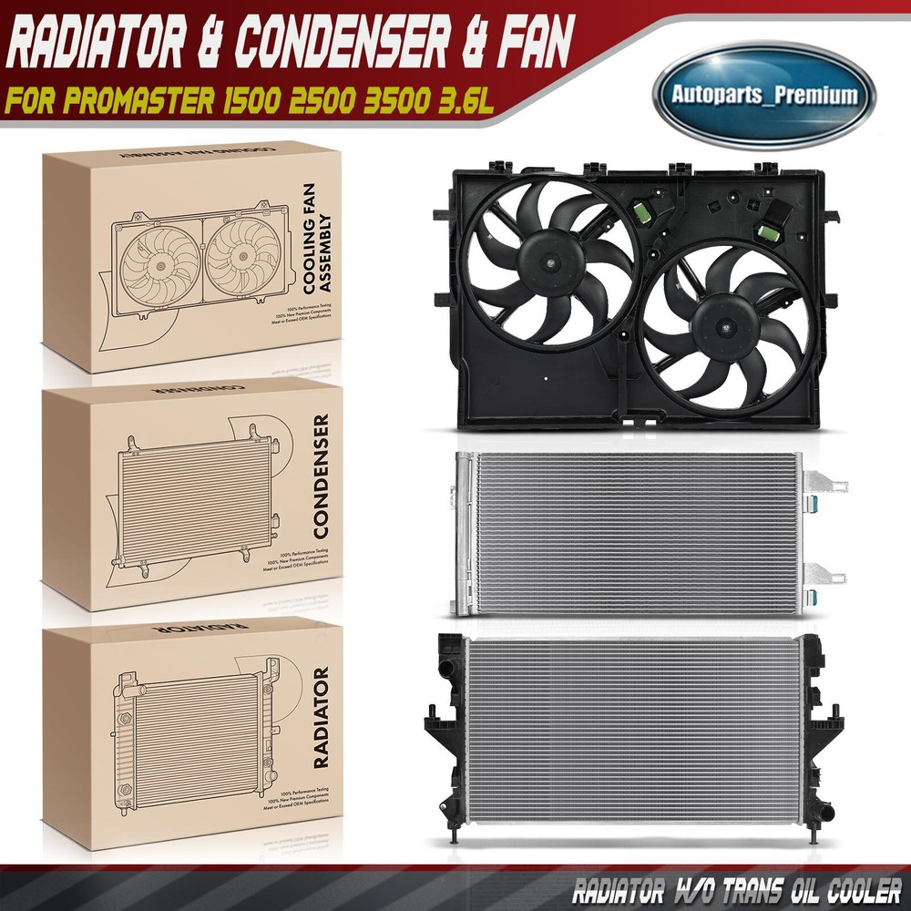 Radiator & A/C Condenser & Cooling Fan Assembly for Ram ProMaster 1500 2500 3500