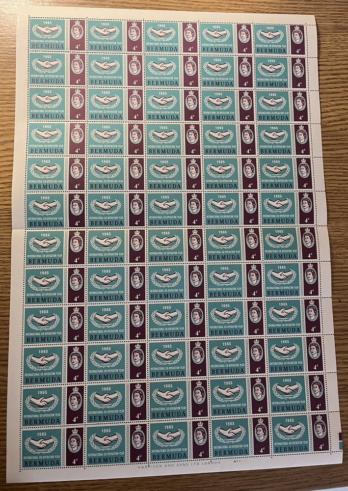 BERMUDA 1965 SG187 MNH COMPLETE SHEET (FLAW STAMP 53?)