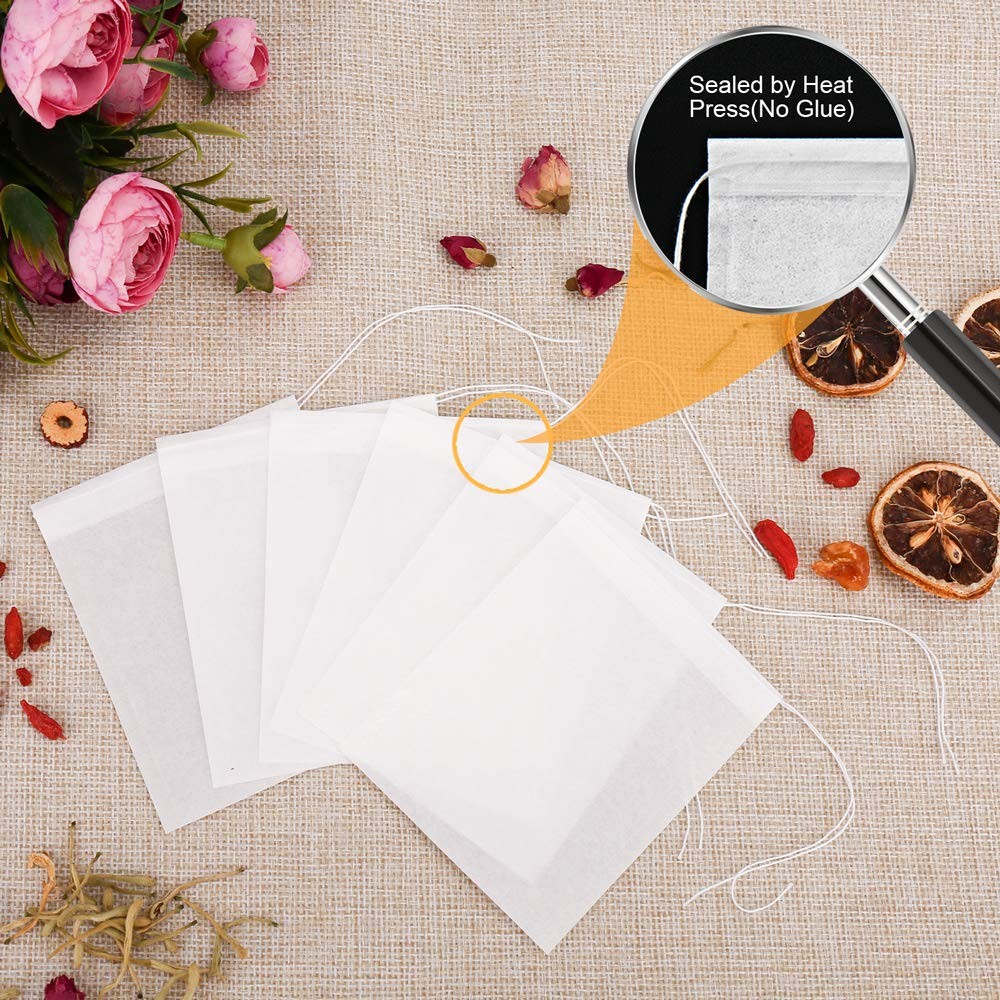 100PCS Tea Filter Bags, Disposable Tea Bags for Loose Leaf Tea, Drawstring Empty