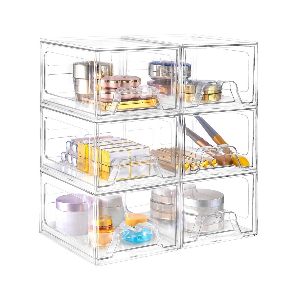 6 Pack Stackable Makeup Organizer, 4.4'' Tall Acrylic Bathroom ... FAST USA SHIP