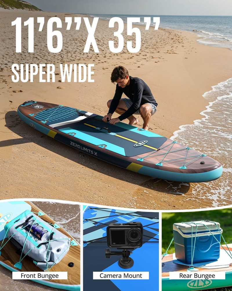 11'6" Extra Wide Inflatable Stand Up Paddle Board SUP | Stable Non-Slip Deck ...
