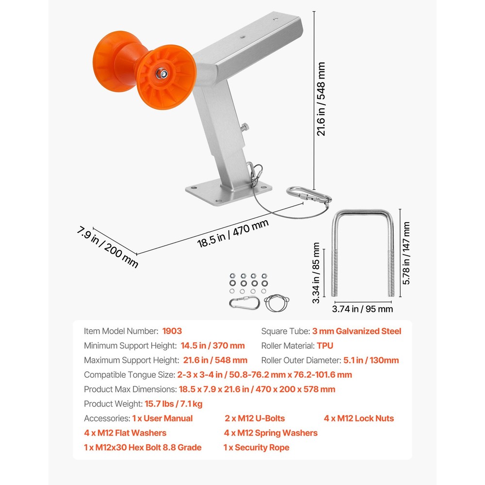 Boat Trailer Winch Stand with Roller Adjustable Height Boat Winch Mount