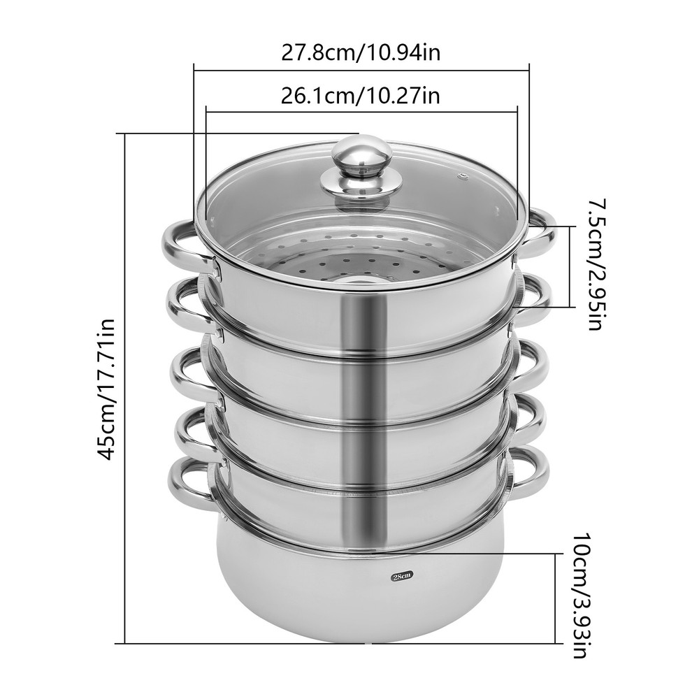 5-Layer Pot Steamer Multi-Layer Cookware Pot Cookware Stainless Steel Pot 28cm