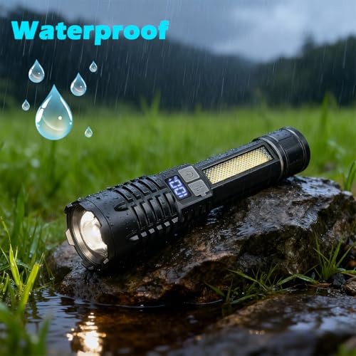 Rechargeable Flashlights 2 Pack with Side Light & Digital Power Display, Black