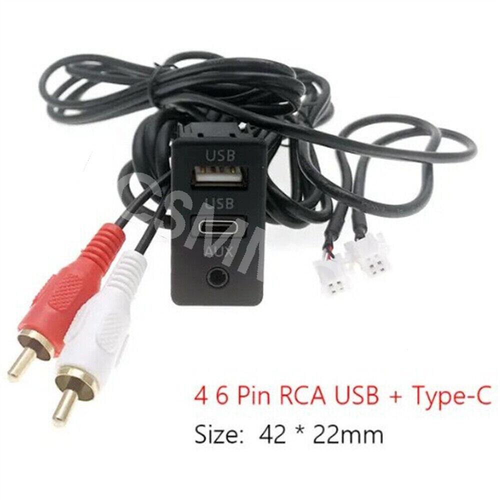 Extension Cable Adapter For Car Dash Flush Mount RCA Type C USB AUX Port Panel