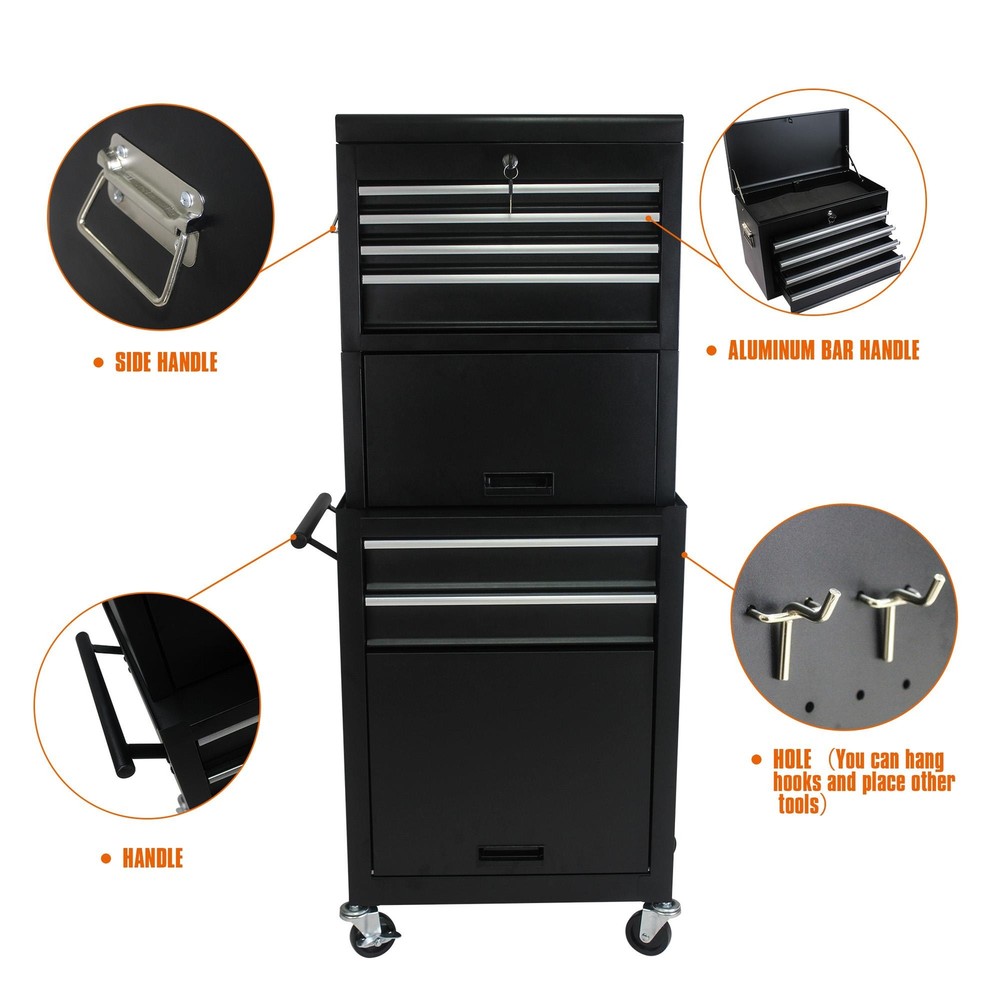 High Capacity 6-Drawer Rolling Tool Chest with Wheels - Durable Black Storage