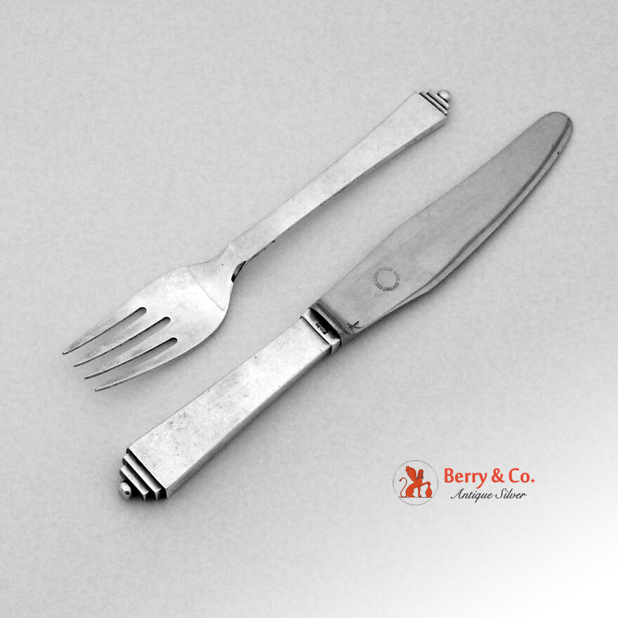 Pyramid Dessert Fork Knife Set Georg Jensen Sterling Silver 1927