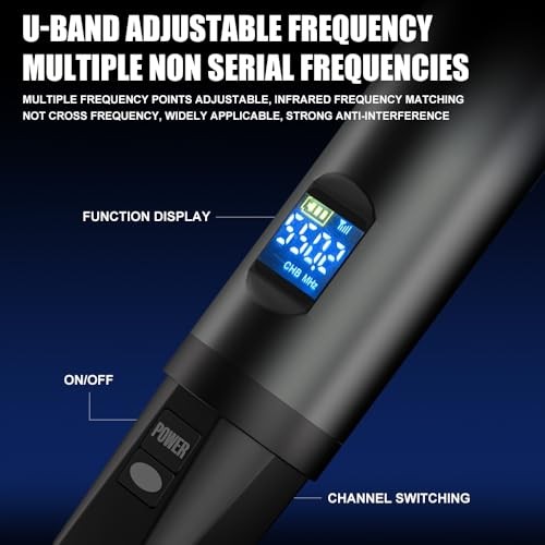 AD55 Dual Handheld Dynamic Wireless Microphone, Rechargeable Wireless Dual UHF