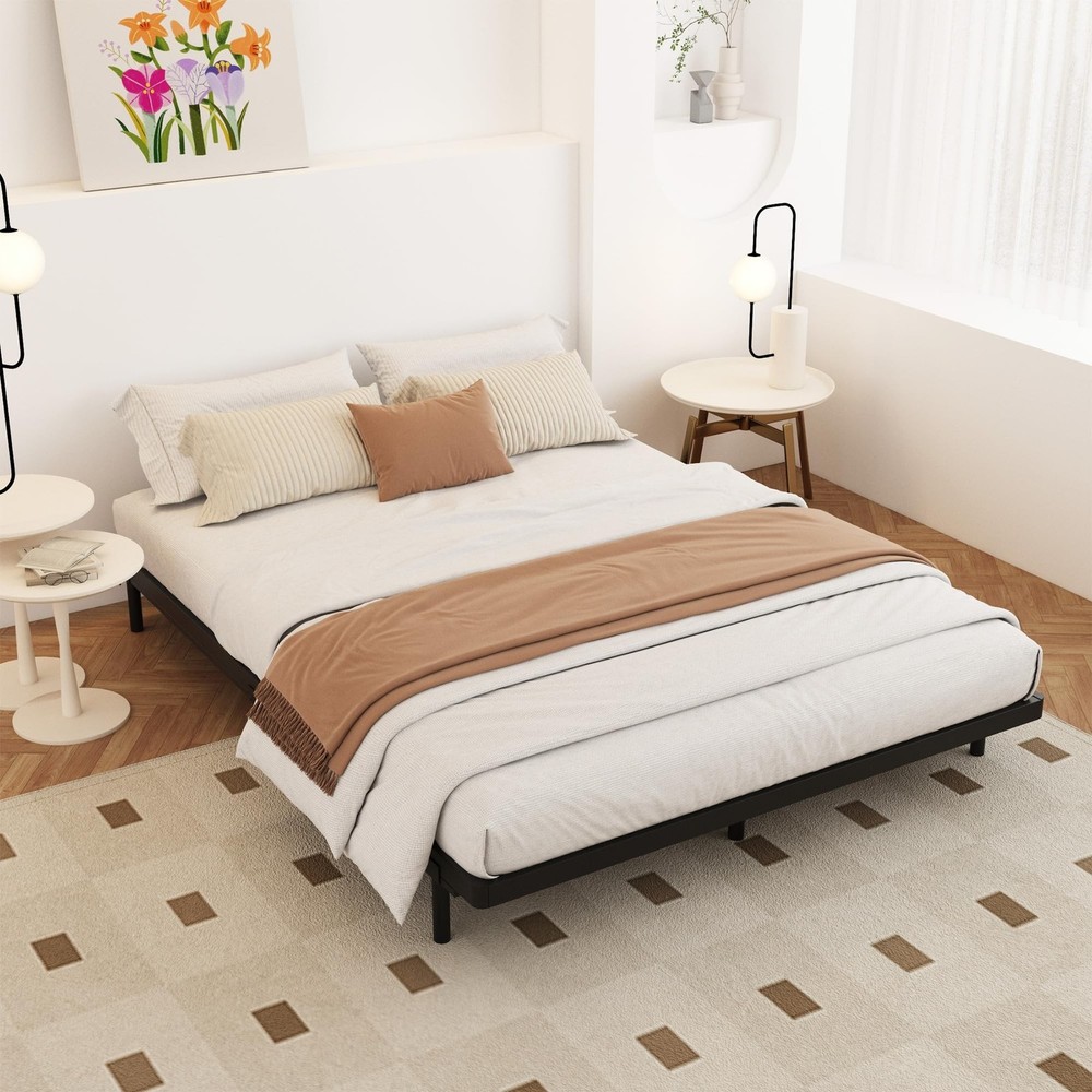 Queen Size Box Spring 2 Inch Low Profile, Heavy Duty Metal Box Spring Bed Bas...
