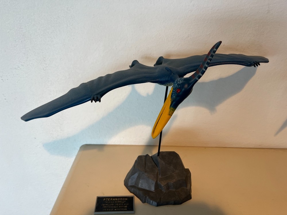 Vintage Dinosaur (Pteranodon) Plastic Model w/ Stand and Sign