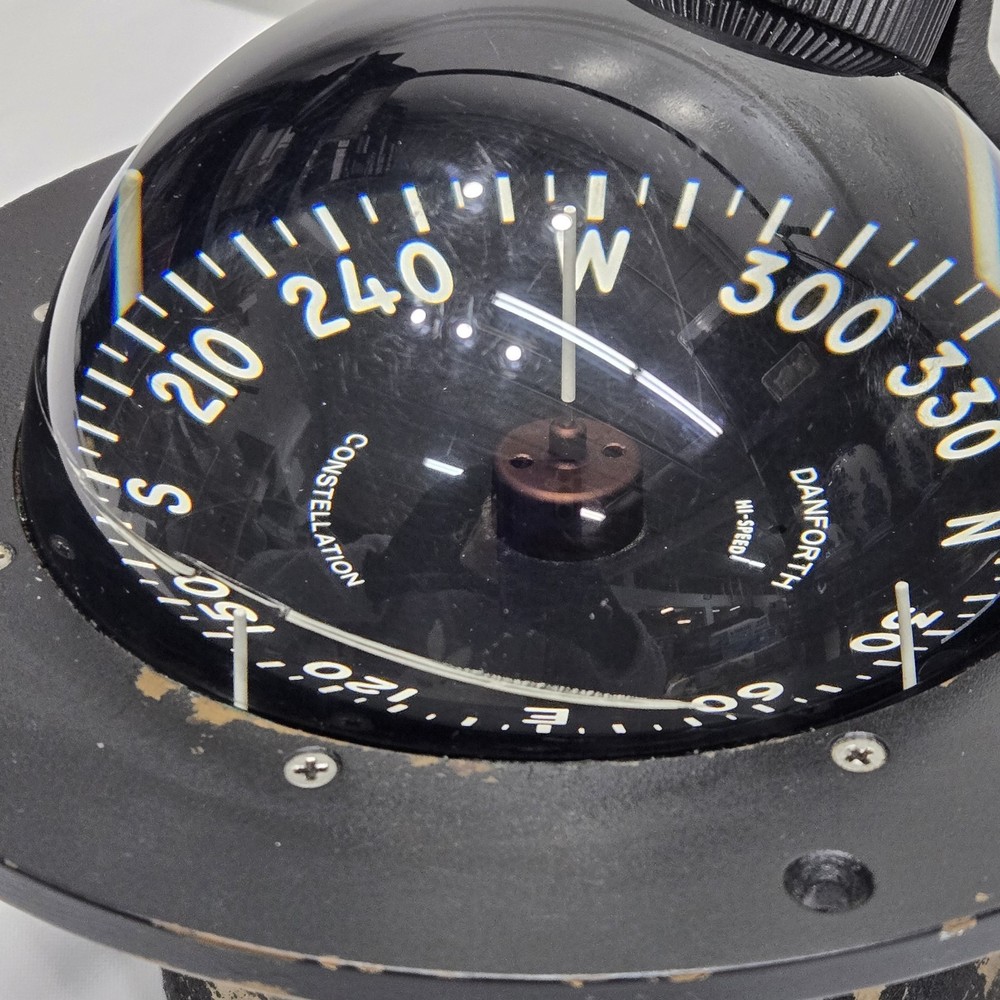 Vtg Danforth Constellation Dash Mount Compass 5" Card Red LED Light High Speed