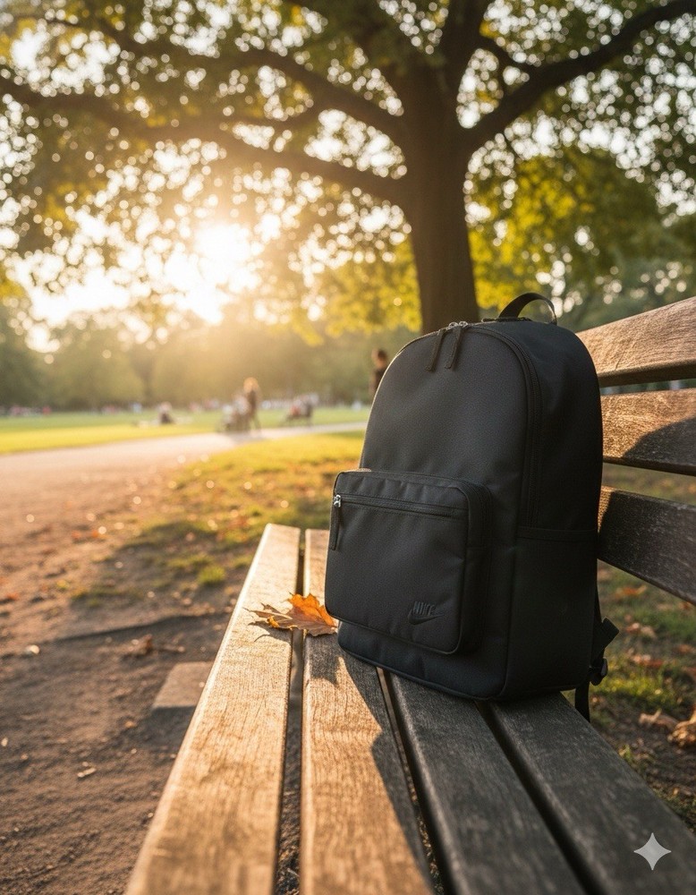 Nike Black Hiking Backpack Adjustable Straps Padded Back Front Zip Side Pocket