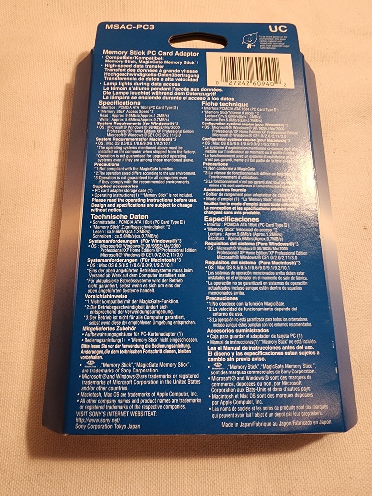 New Sony MSAC-PC3 PC card Adapter