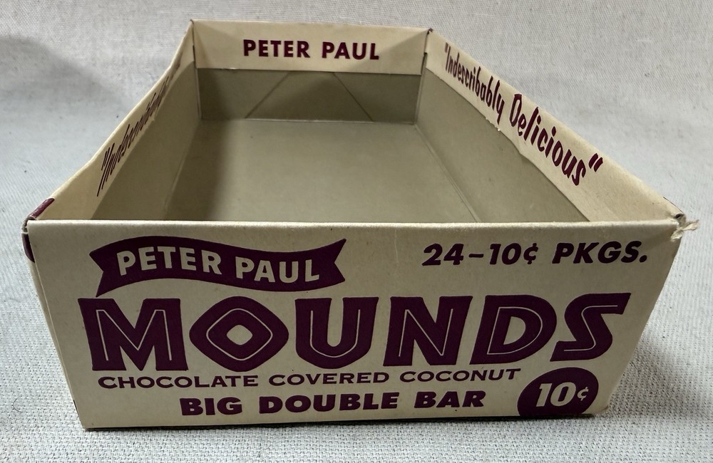 Vintage Peter Paul MOUNDS Candy Bar 24 Count Empty Counter Retail Display Box!