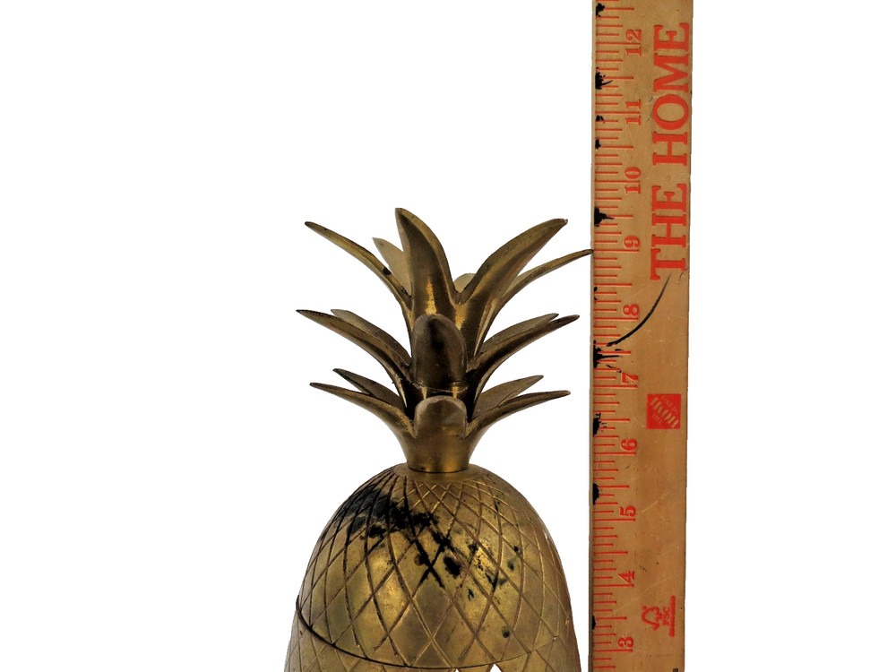 Solid Brass Pineapple Lidded Container Jar Barware Trinket Storage Vintage Style
